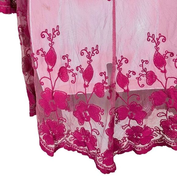 Dee Elly Pink Lace Embroidered Open Sheer Coverup Top Jacket Floral Fairy sz S - Picture 14 of 16